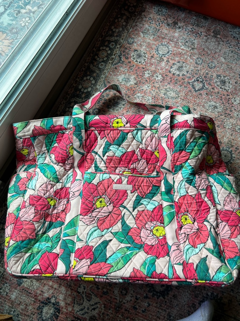 Vera Bradley Quilted Floral Tote in Pink, Green & Yellow